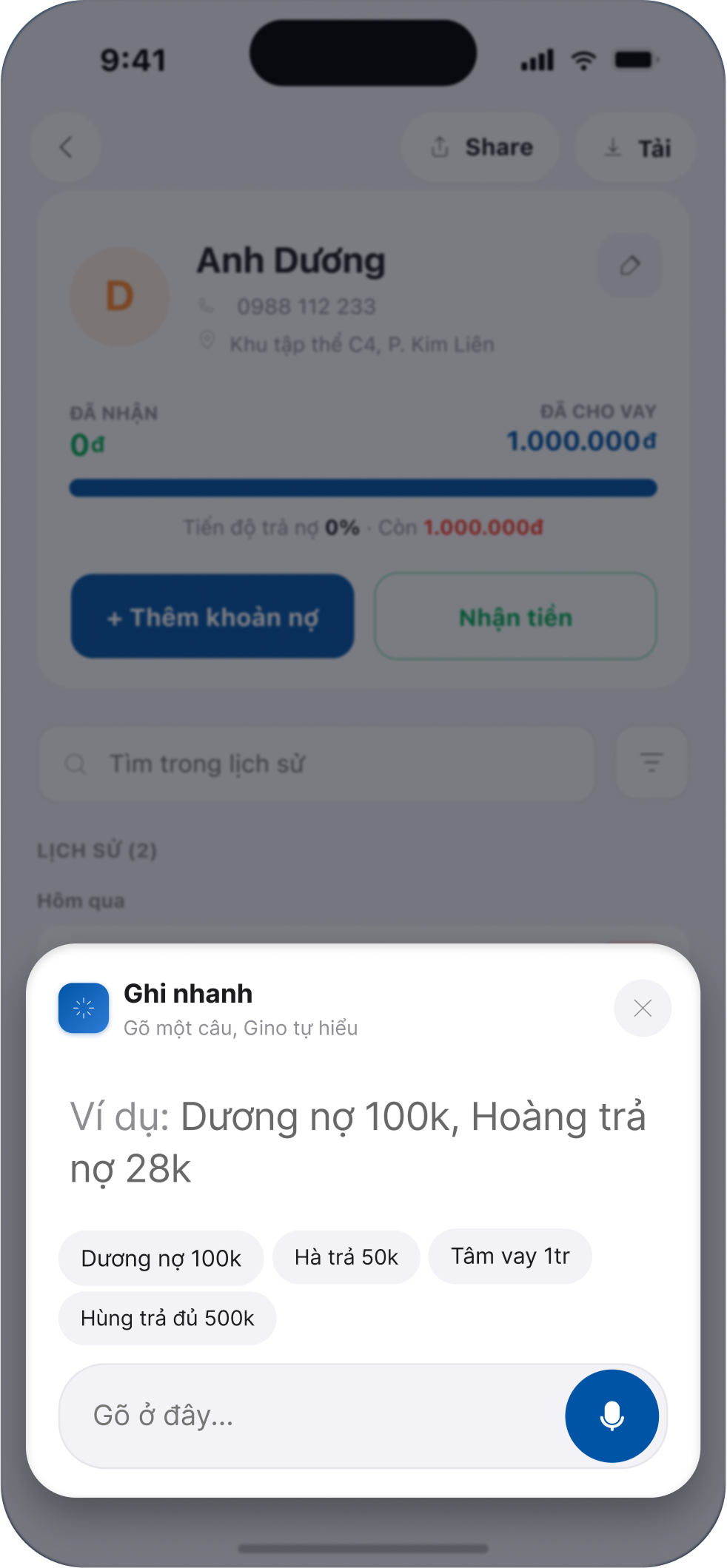 Bước 1 — Ghi nợ nhanh bằng AI