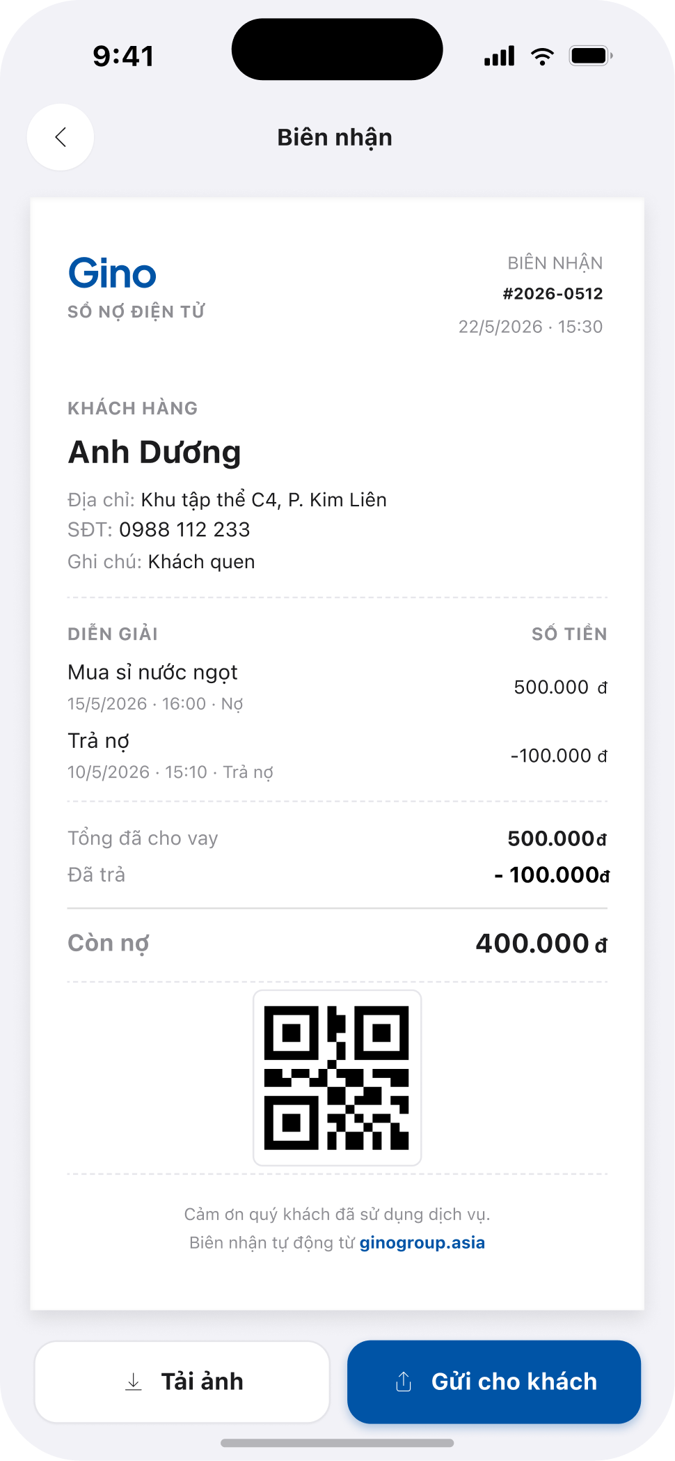 Bước 3 — Biên lai minh bạch chuyên nghiệp